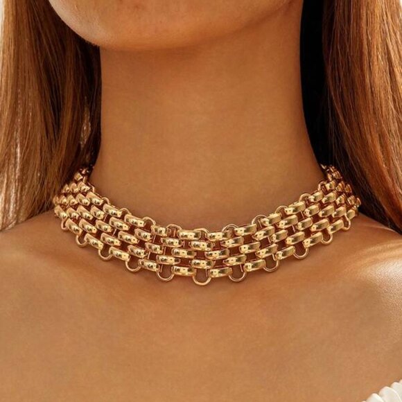 Jewelry - 18K Gold Filled Multi-Layer Chunky Chain Choker Necklace